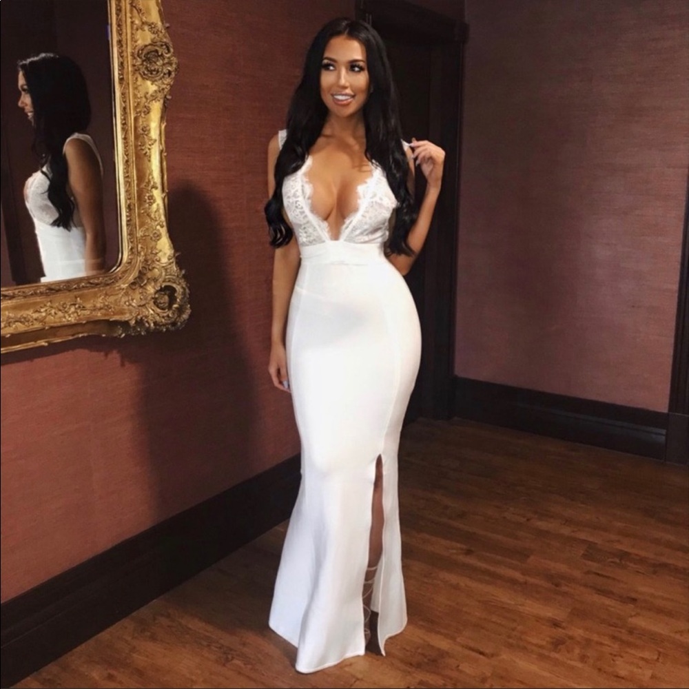 House of CB Balere White Bandage and Lace Maxi Dress